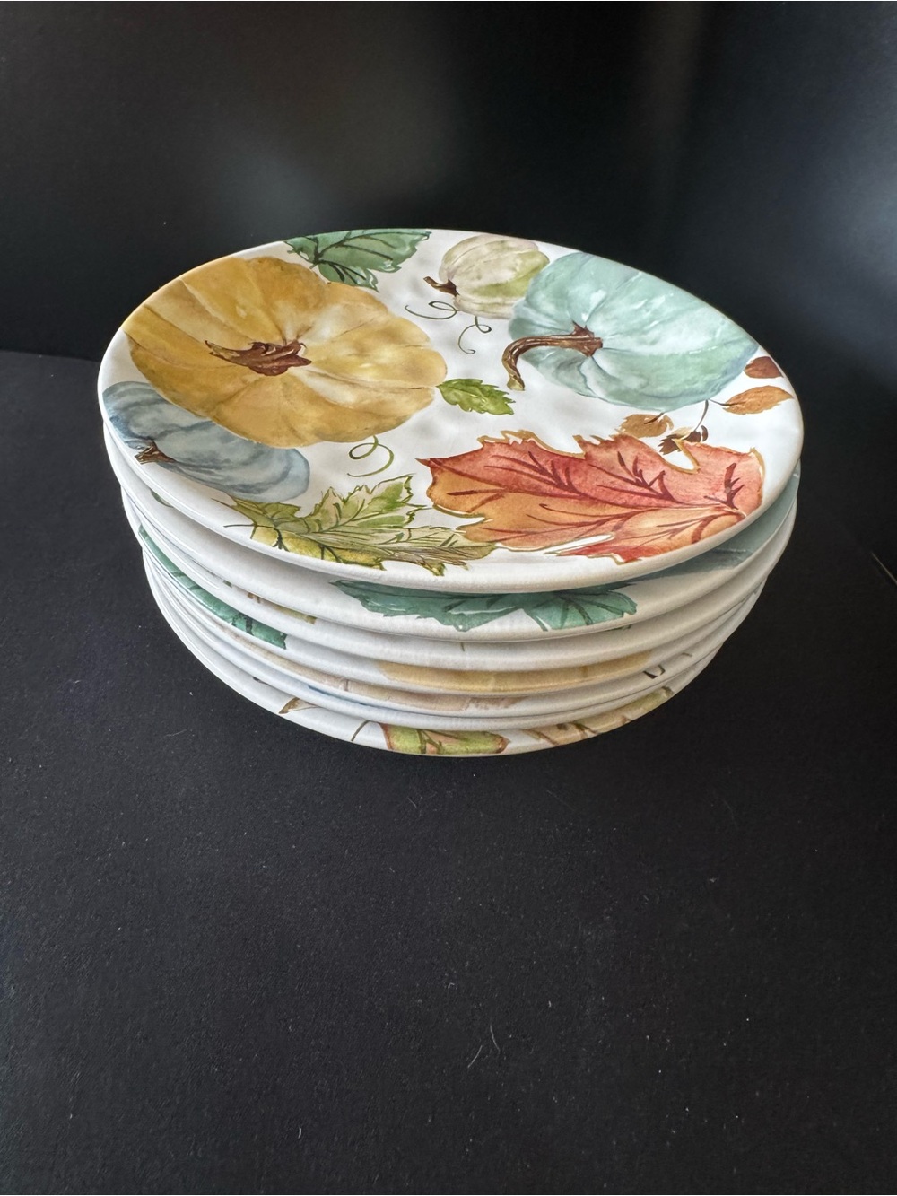 Robert Stanley Dessert Plates Autumn Pumpkin & Leaf Stoneware Holiday Set of 7